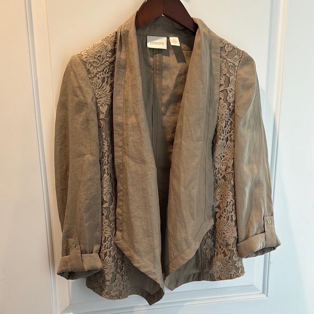 Chico's Beige Lace-Accented Blazer